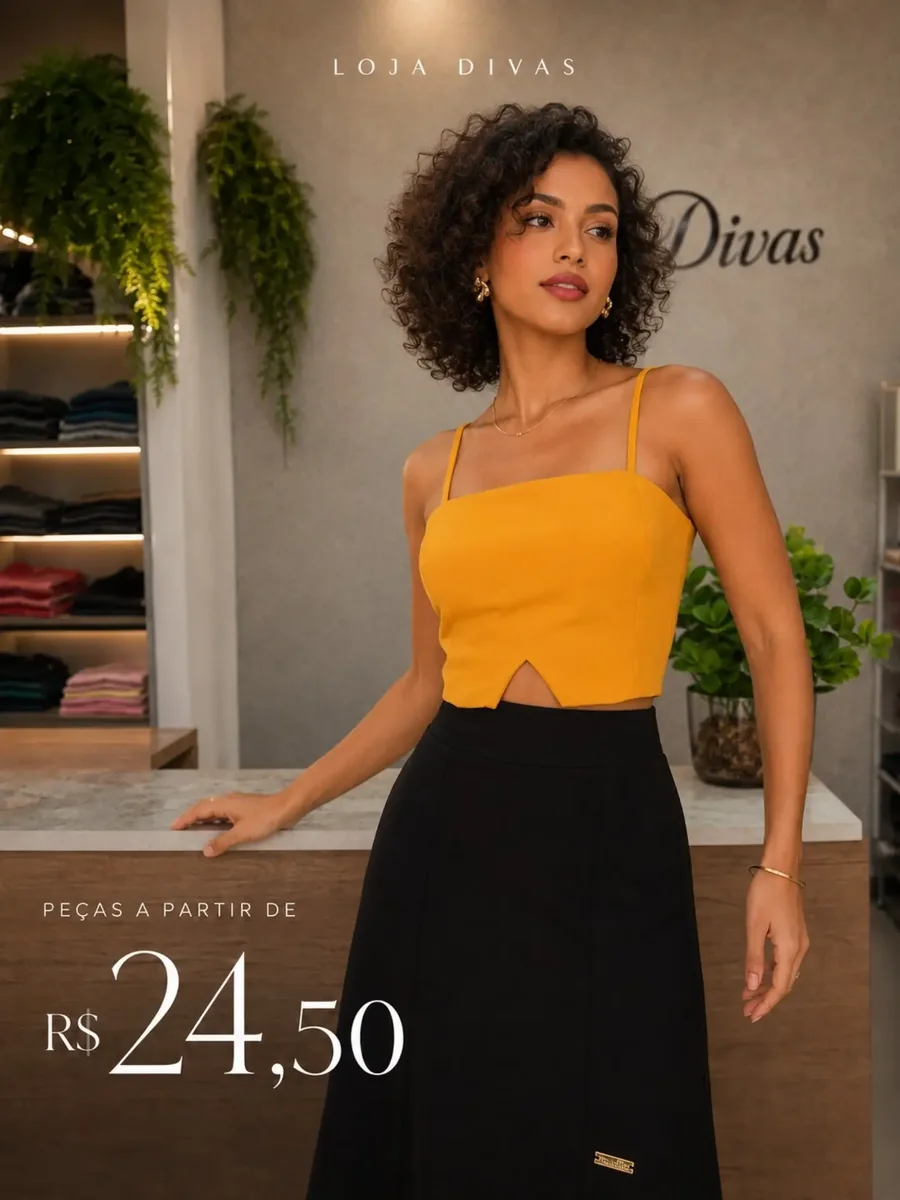 Cropped amarelo com campanha a partir de R$ 24,50